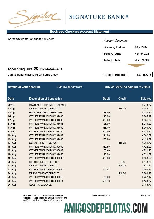 Baixável Signature Bank Enterprise Statement modelo Word e PDF
